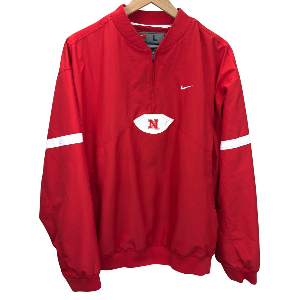 VTG Nike Team Nebraska Huskers 1/4 Zip Windbreaker Jacket Red Mens Size L